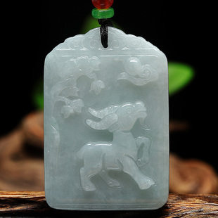 翡翠方形生肖玉佩羊属相项链羊牌玉佩玉牌男女羊吊坠大款玉羊方款