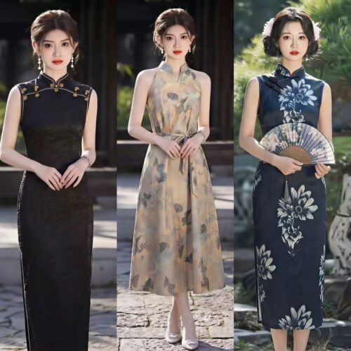 黑色长款改良旗袍新款2026年轻款女国风复古气质高级感走秀款夏季