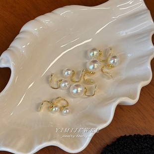 海水a(chǎn)koya色正圓高亮櫻花粉珍珠蚊香盤無痛耳夾無耳洞耳飾2024新