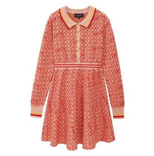 S码 露露家针织连衣裙女春秋收腰显瘦条纹毛衣伞裙POLO领孤品 包邮