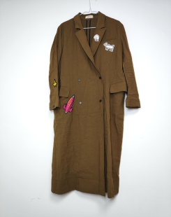 亏百搭 包邮 棕绿色重工刺绣乌家长款 风衣外套宽松女春秋口袋微瑕