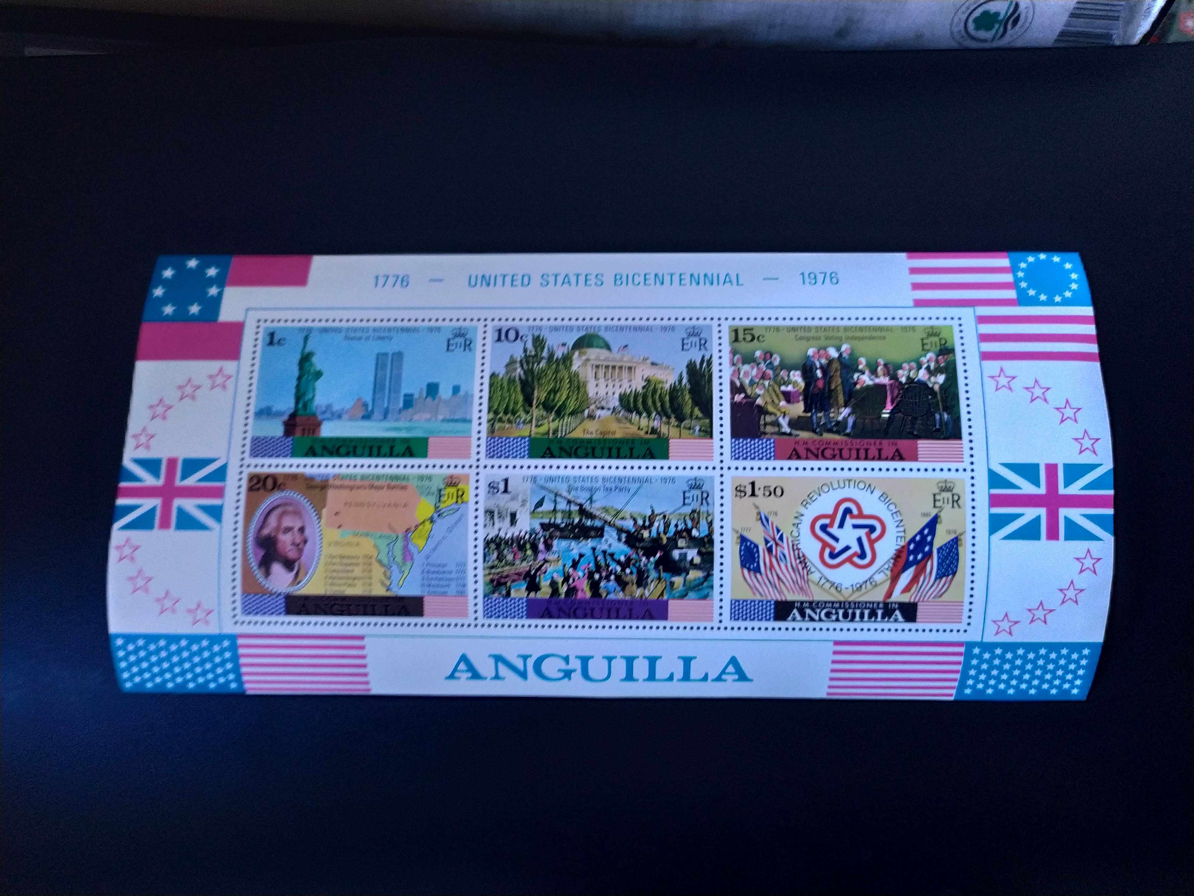 安圭拉1976年地图国旗美国独立200年邮票小全张1全新
