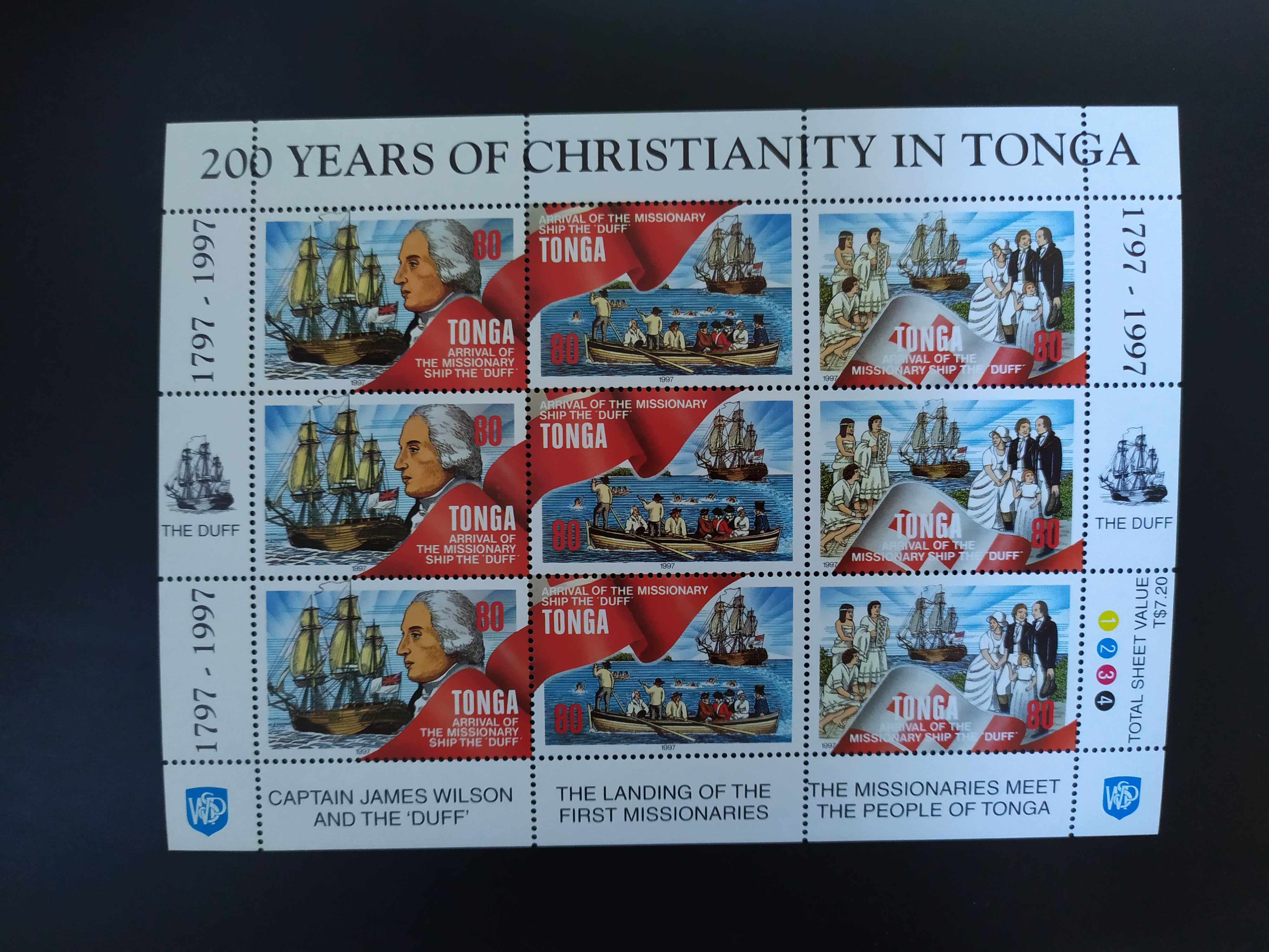 汤加1997年威尔逊船长登陆汤加200年邮票小全张1全新