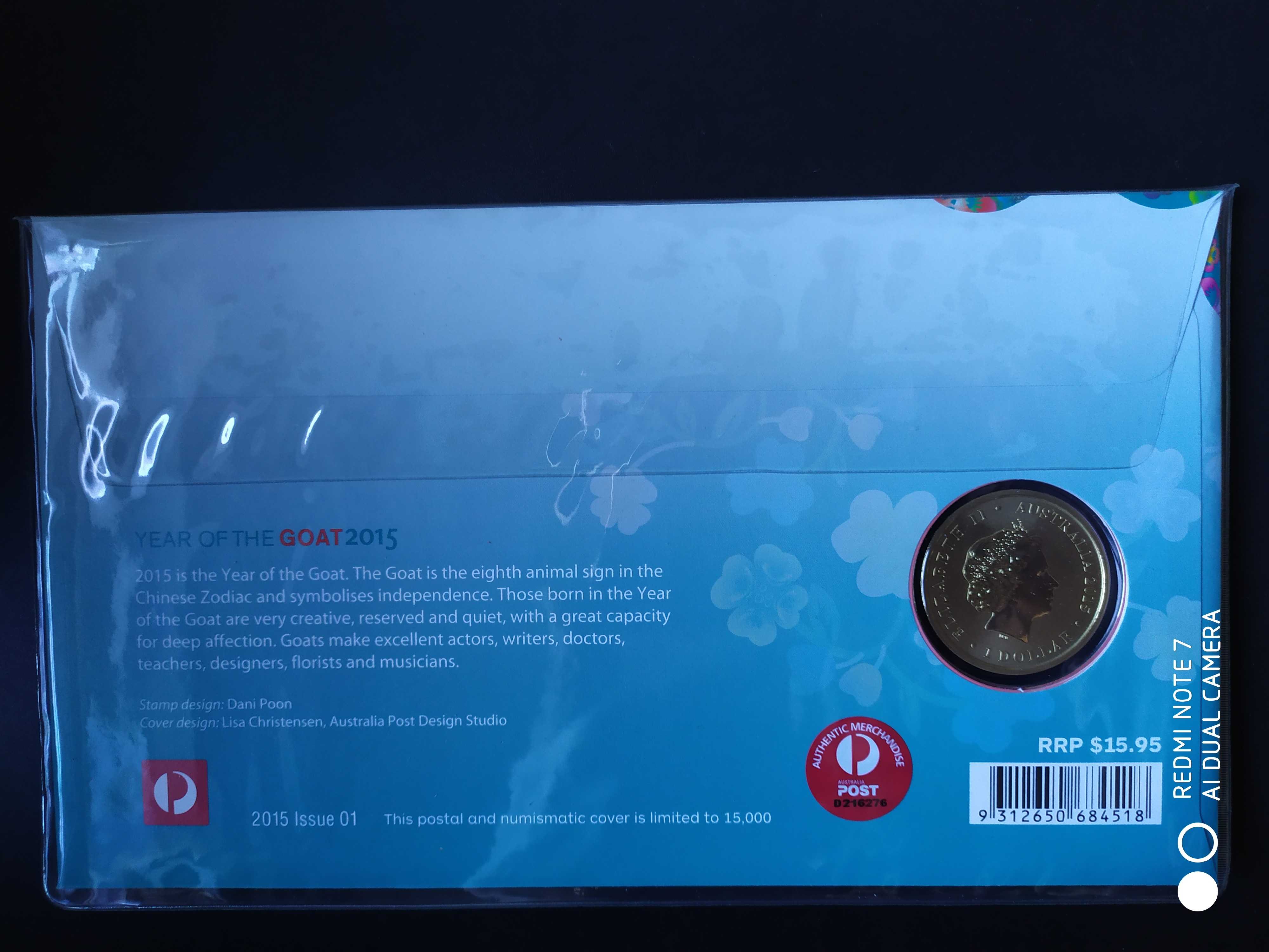 圣诞岛2015年羊年生肖纪念币邮票首日封1全新