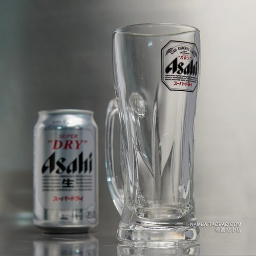 日本朝日Asahi BEER扎啤杯日式玻璃杯 爽快啤酒杯水杯厚底带把手