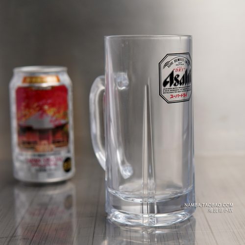 日本朝日Asahi 黑字BEER扎啤杯玻璃杯酒吧啤酒杯水杯带把手厚底杯