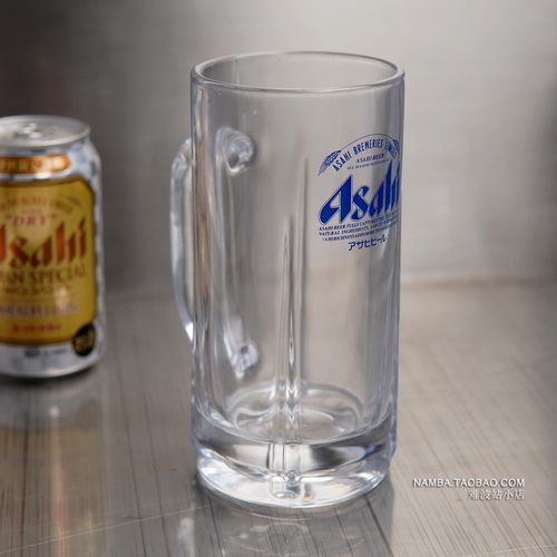 日本啤酒厂限定 ASAHI BEER朝日啤酒玻璃杯水杯扎啤杯带把手厚底