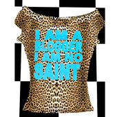 Y2K复古亚文化原宿千禧辣妹豹纹冰蓝色字母印花一字肩短袖 T恤