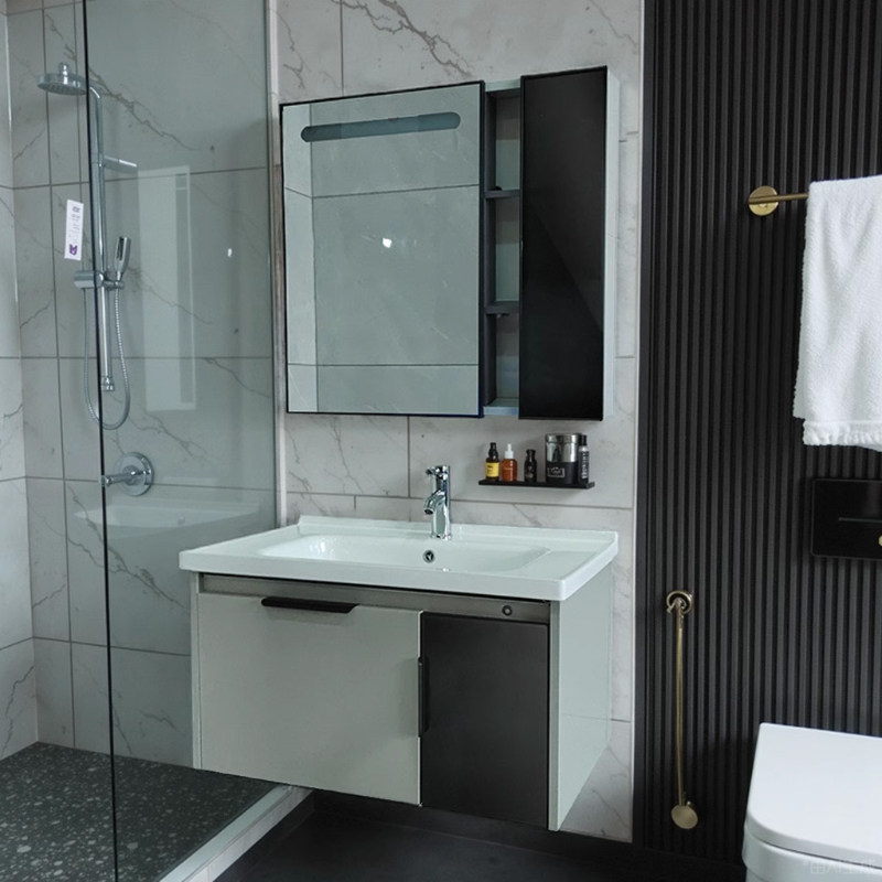 陶瓷一体盆卫生洗脸手水池台盆挂墙不锈钢吊柜一体智能镜家装浴室