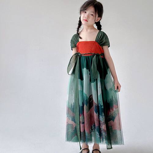 现货在仓『千里江山』经典复活！国风高定定位裁山水汉服长裙亲子