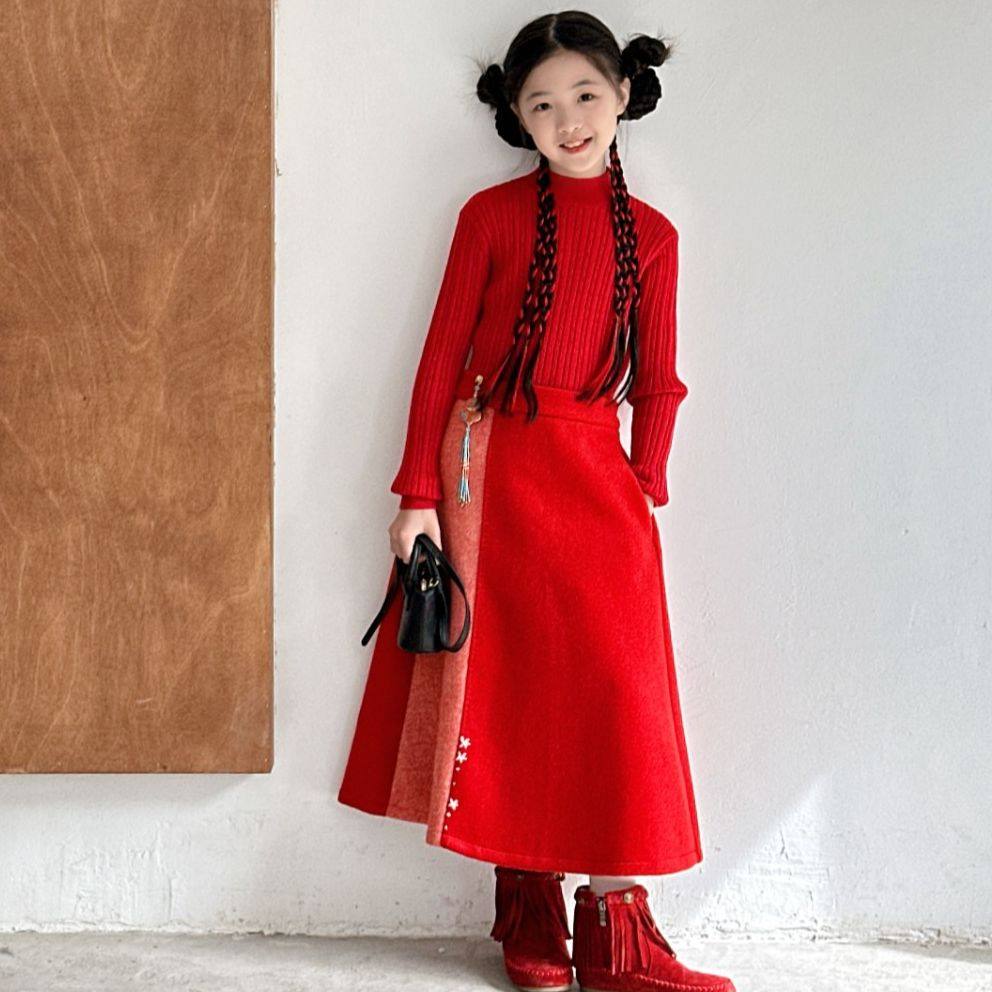 『东方桅白』小众高定vintage拼色手工珠边手绣羊毛半裙 亲子,童装/婴儿装/亲子装,半身裙,淘宝优惠券,粉丝福利购,淘宝优惠卷