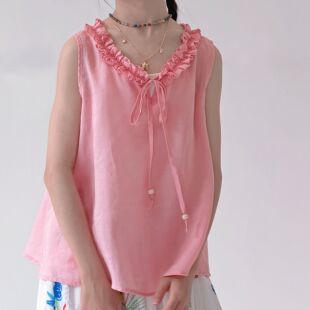 『樱花卷』小众进口兰精天丝苎麻木耳边系带磨洗上衣 亲子