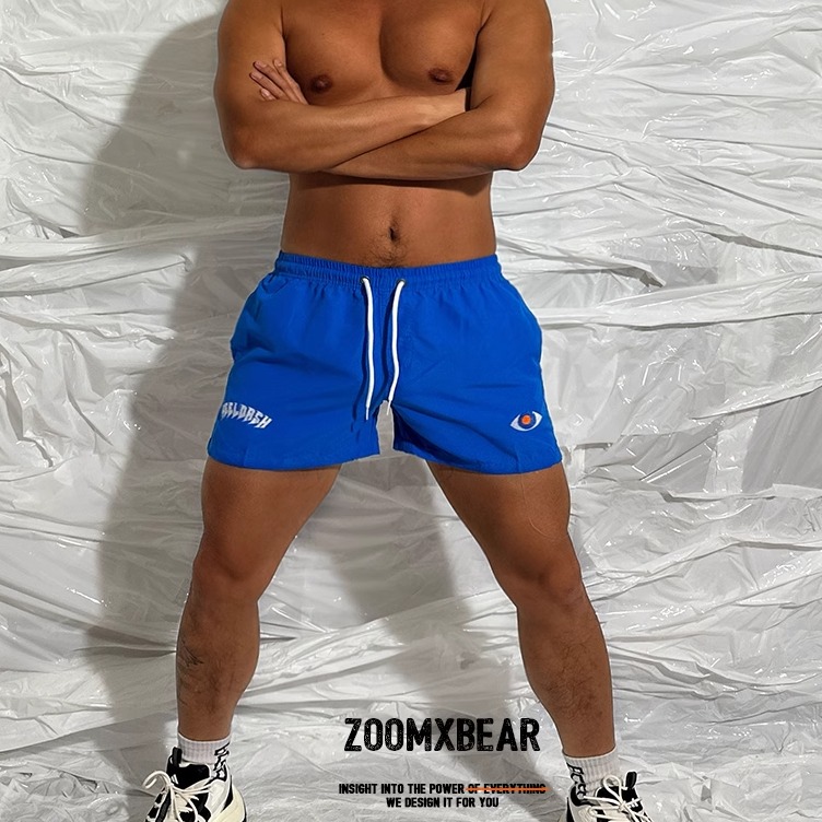 ZOOMXBEAR原创男速干三分沙滩短裤超短运动刺绣眼睛系绳健身裤