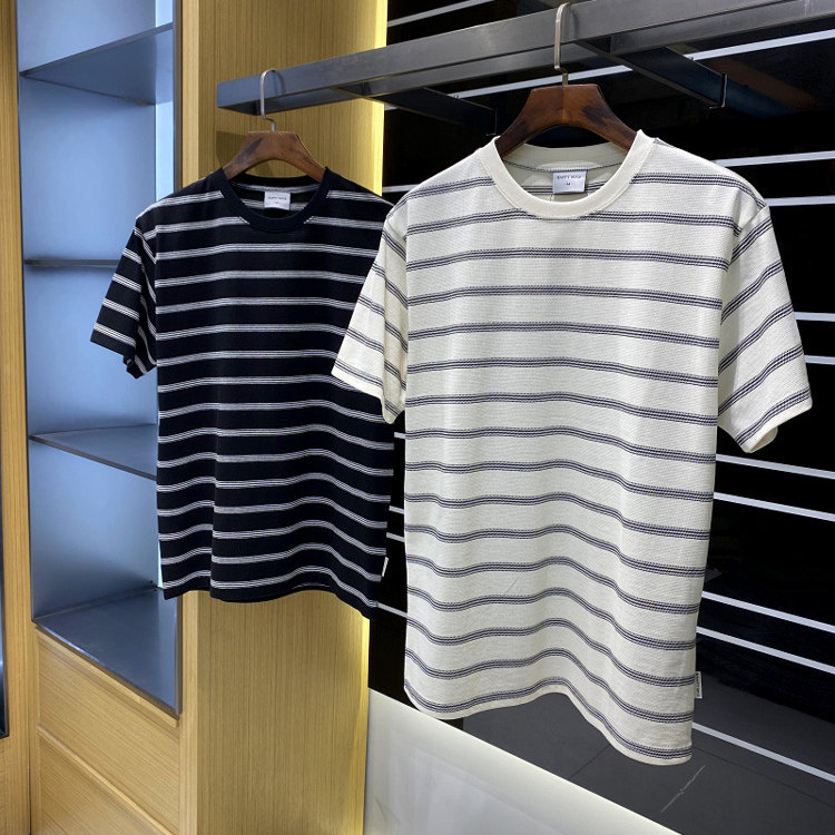 圆领休闲针织条纹透气短袖T恤