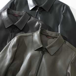 线下千级水准！柔嫩肉感！男士秋季新款水洗皮衣翻领仿皮夹克外套