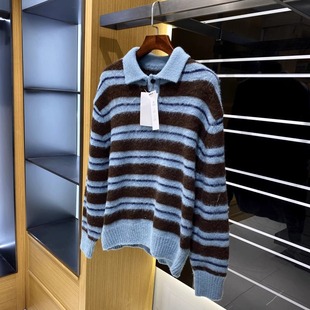 拉绒条纹针织POLO衫 走西班芽订单 男士 秋冬新品 毛衣潮 设计师线