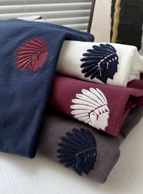 印第安人像刺绣 客供水洗磨毛100棉夏季新品时尚休闲圆领短袖T恤