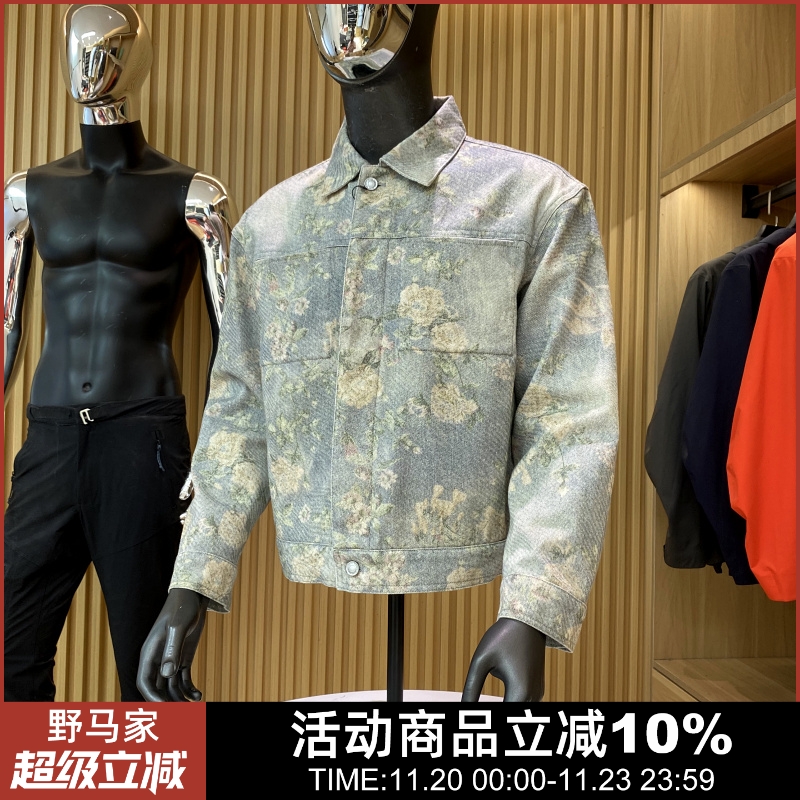 秋季复古水洗花卉涂鸦牛仔外套