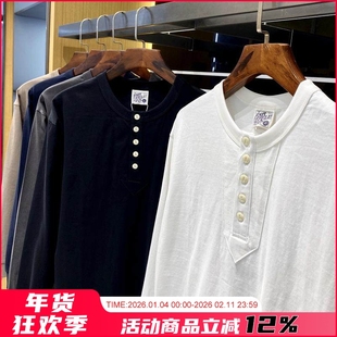 美式硬汉风!品质好货!亨利领立裁拼接 秋男士纯棉长袖T恤打底衫