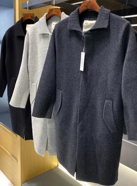 北欧hu系加厚100美丽诺羊毛 冬季男士中长款针织大衣休闲毛呢外套