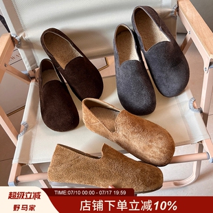 【女款】复古勃肯鞋！磨砂一脚蹬平底头层牛皮高端女士休闲豆豆鞋