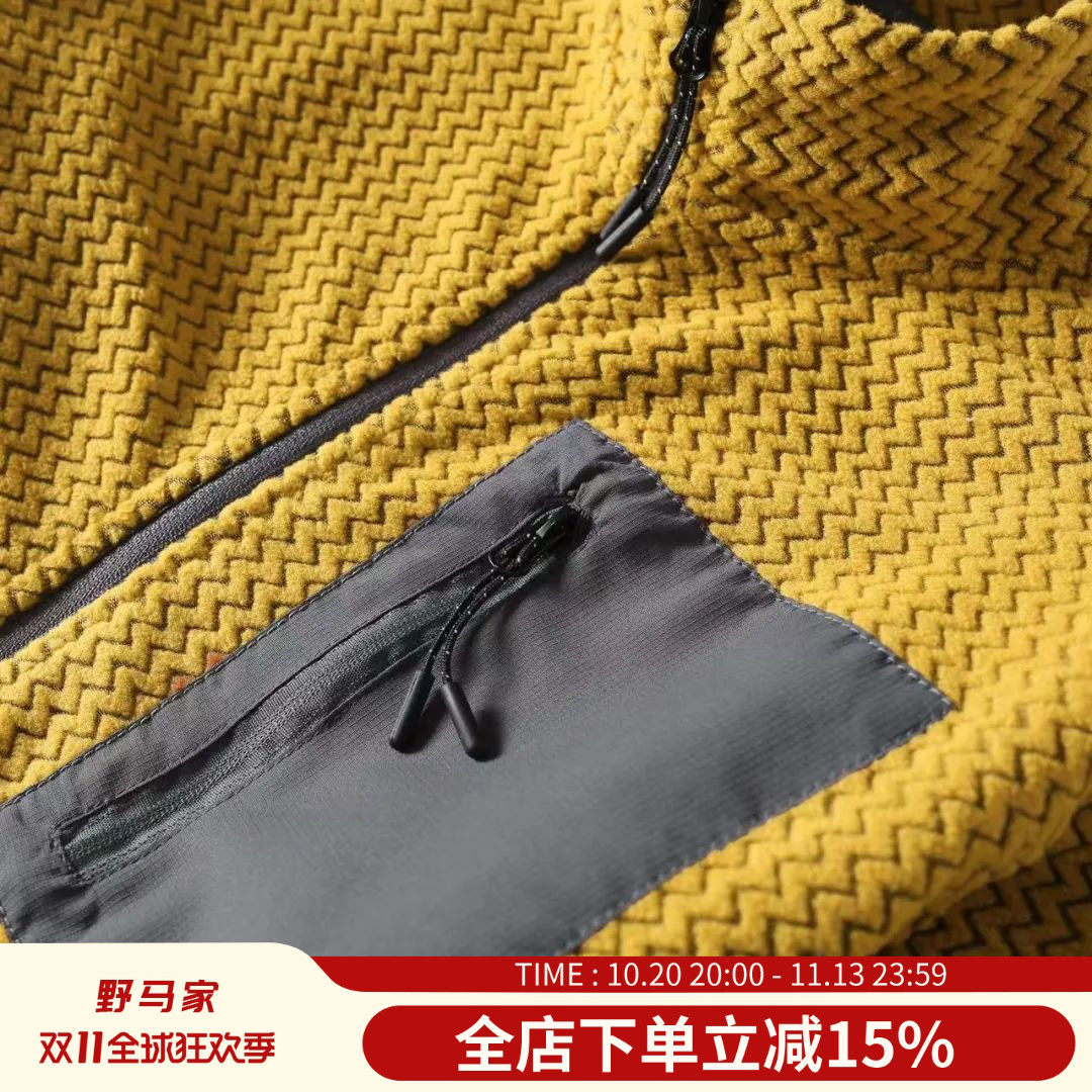 户外徒步登山系列！男女情侣款抓绒衣立领锁温保暖时尚波浪纹夹克