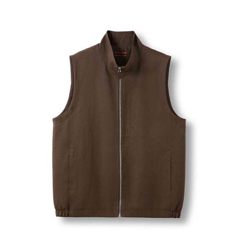 thumbnail for Quiet luxury old money fan! Lyocell linen blend! Men's lightweight, comfortable, breathable, and versatile stand-up collar layered vest