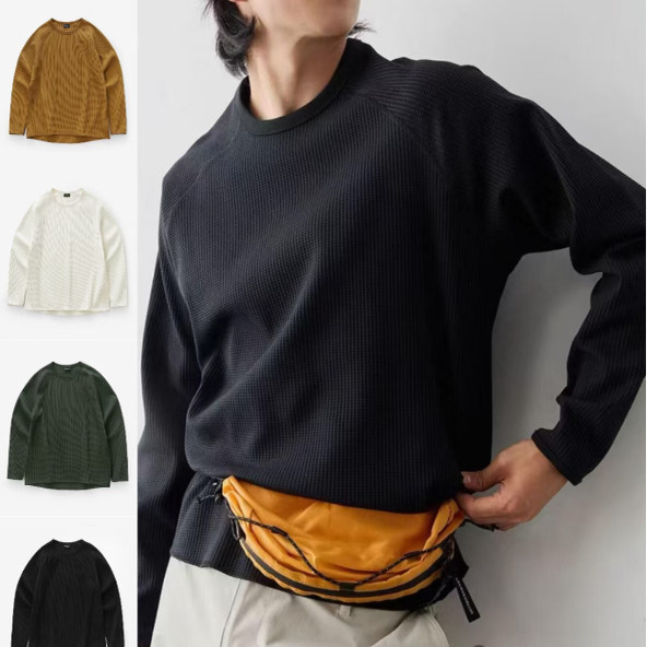 意奢重磅！新型华夫格！吸汗速干！男士秋冬弹力透气长袖T恤卫衣