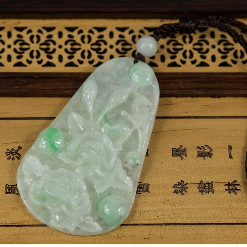 钰达翡翠牡丹花吊坠 花开富贵玉挂件 喜鹊玉花项坠 A货玉挂坠dnf
