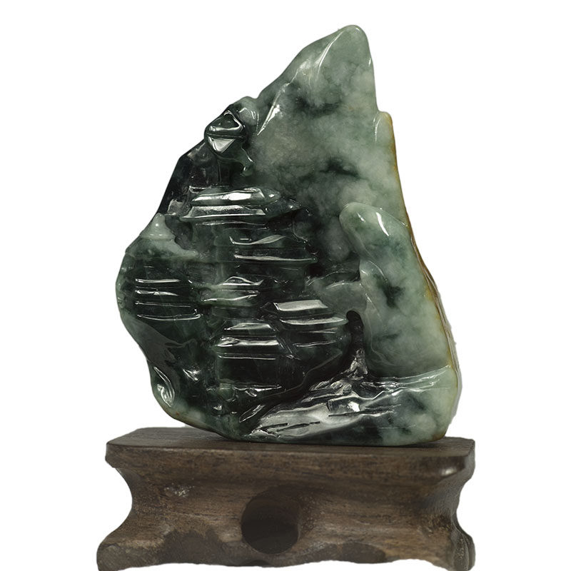 钰达翡翠山水摆件 玉山子摆件玉石摆件 玉原石翡翠a货摆件 duq