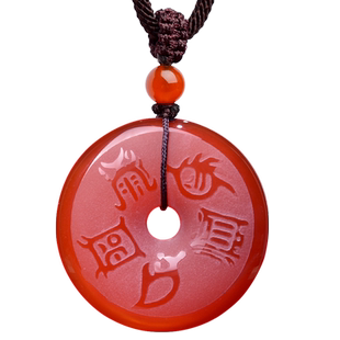 五行缺火补火属火吊坠五岳真形图挂件红玛瑙平安扣项链男女款饰品