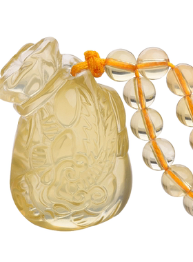 天然黄水晶钱袋貔貅吊坠