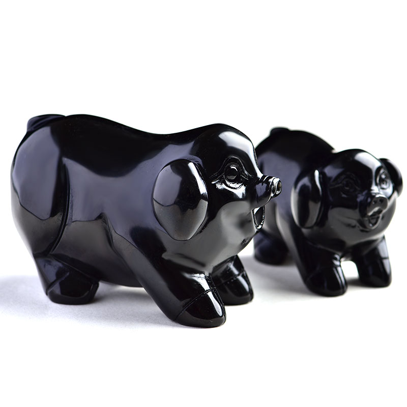 灵昌天然黑曜石胖猪摆件发财猪把玩店铺黑水晶猪家居客厅开业礼品