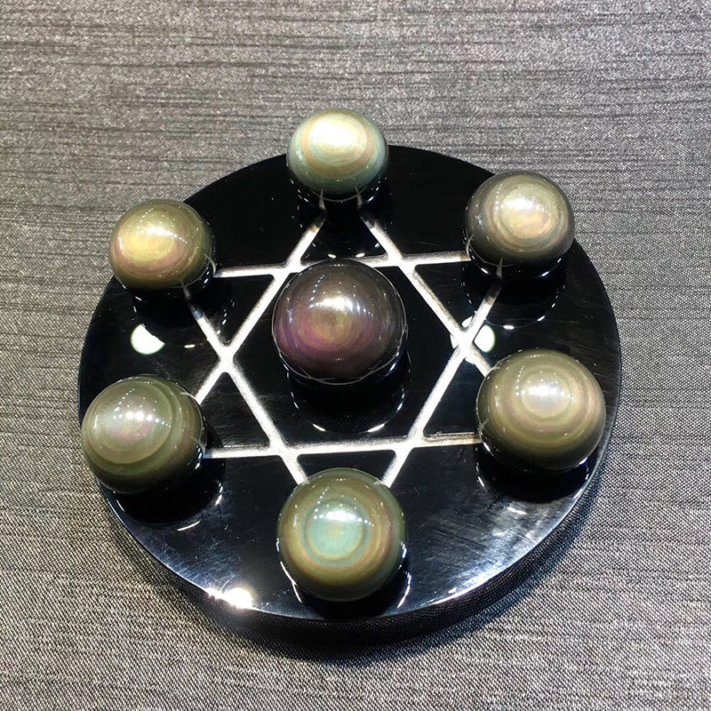 灵昌水晶碎石天然彩虹眼黑曜石七星阵摆件用品家居摆件礼品