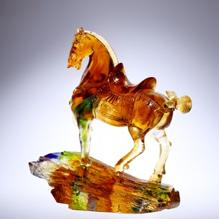 琉璃马踏实赤花鹰马摆件御马千里马本命年生肖马中式客厅书房工艺