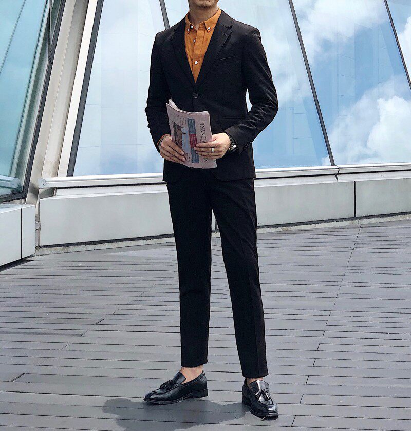 2019 가을 새로운 한국 스타일 정장 데일리 캐주얼 패션 신사 영국 작은 정장 투피스 세트