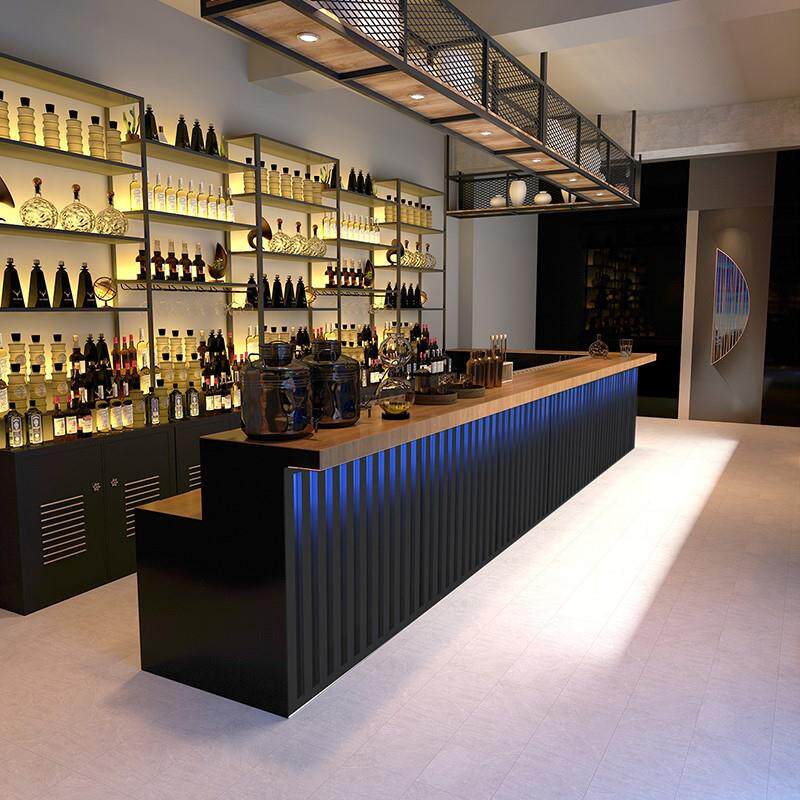 酒吧吧台前台简约实木台面创意收银台餐厅水吧台铁艺操作台接待台