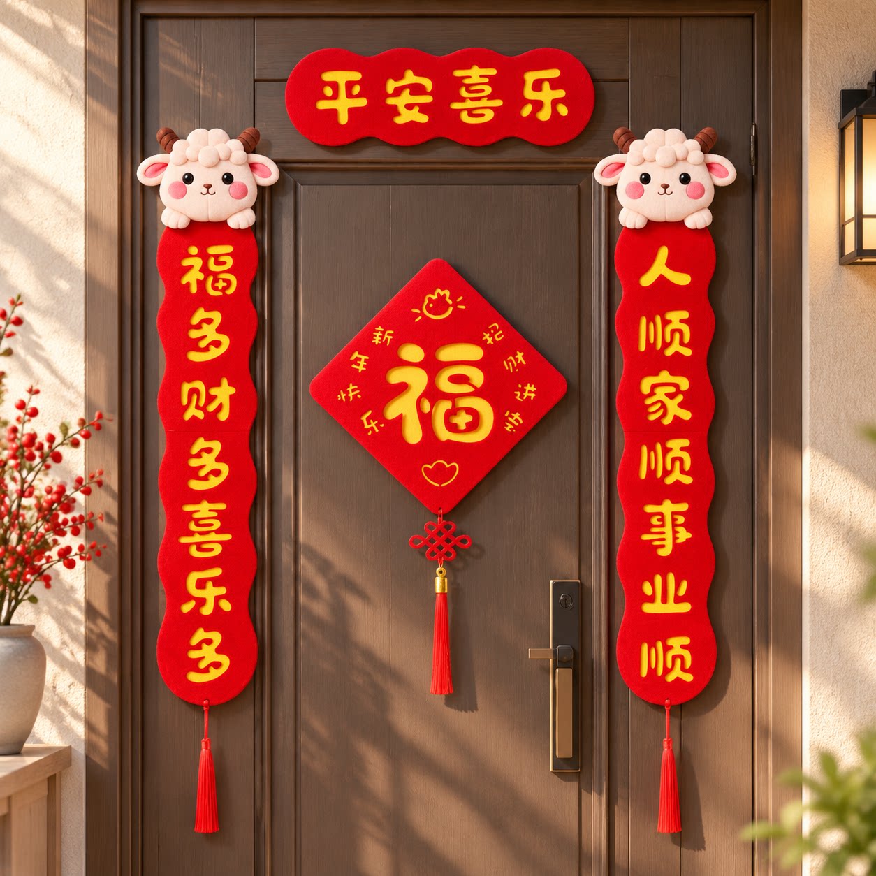 羊年新年创意对联2027新款磁吸春联春节过年入户门贴生肖福字门联