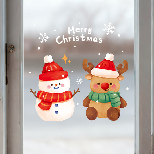圣诞节装饰耶诞雪人氛围窗户场景布置装扮玻璃门贴纸静电窗花窗贴