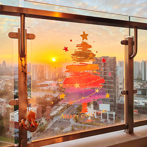 圣诞节氛围圣诞树玻璃贴纸橱窗贴