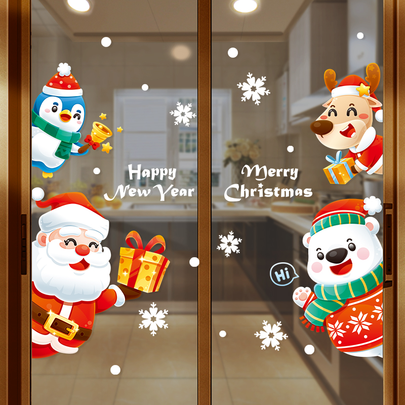 圣诞老人门贴无胶静电贴纸