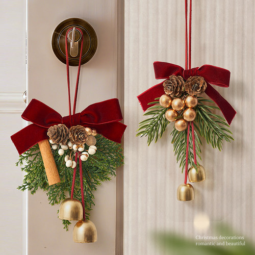 圣诞节蝴蝶结花环门挂装饰品门饰场景布置挂饰小铃铛挂件吊饰道具