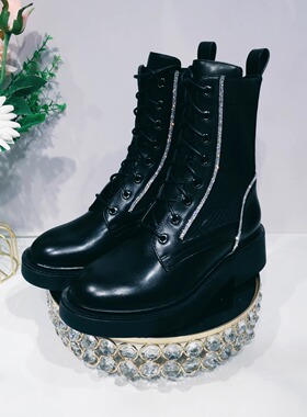 专柜正品Roberta诺贝达女鞋RA225007冬靴拼接厚底工装马丁靴