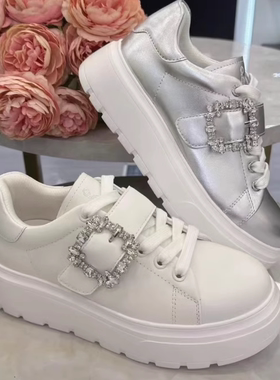 专柜正品Roberta诺贝达女鞋RCS255411 25新款水钻松糕底白色板鞋