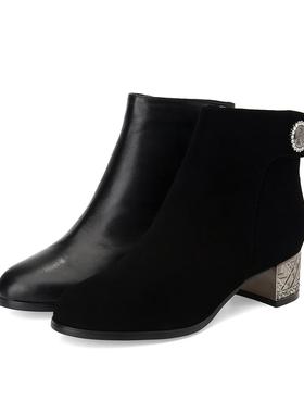 专柜正品Roberta诺贝达女鞋RA91302女鞋粗跟气质饰扣冬靴裸靴