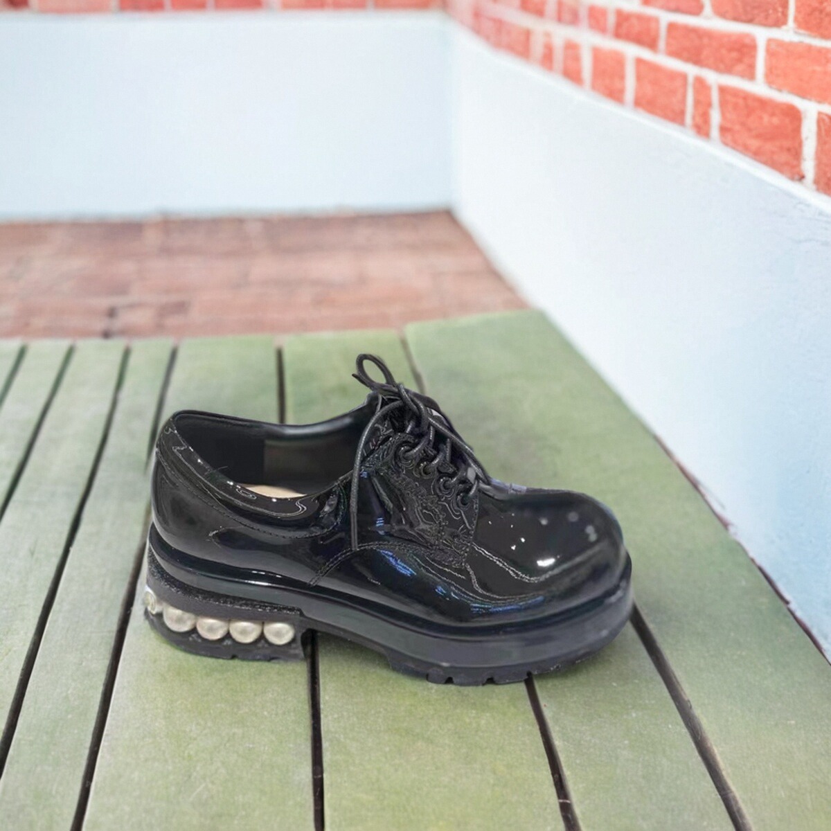 时尚春鞋珍珠松糕底乐福鞋