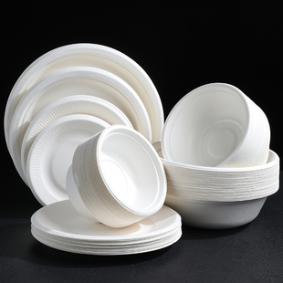 速发一次性餐具碗筷餐盘装家用纸盘纸碗可降解盘子筷子级子套加厚