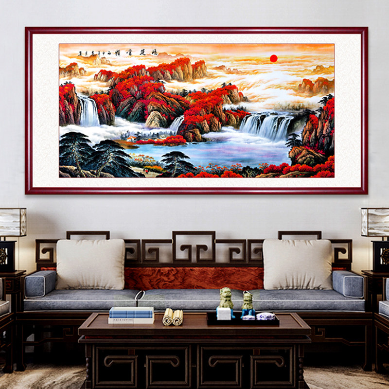 鸿运当头国画山水画风水靠山客厅装饰画中式办公室字画聚宝盆挂画