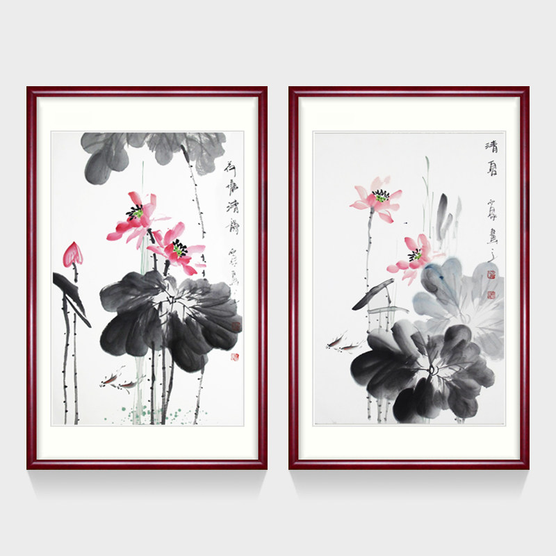 国画花鸟画客厅卧室挂画中式装饰画手绘竖幅玄关挂画水墨字画荷花