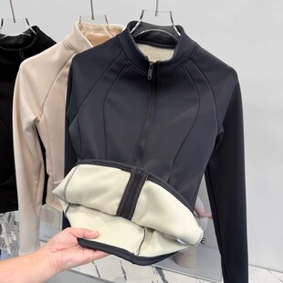 2026女士短款外套加绒保暖内搭修身显瘦立领上衣外套女加绒加厚